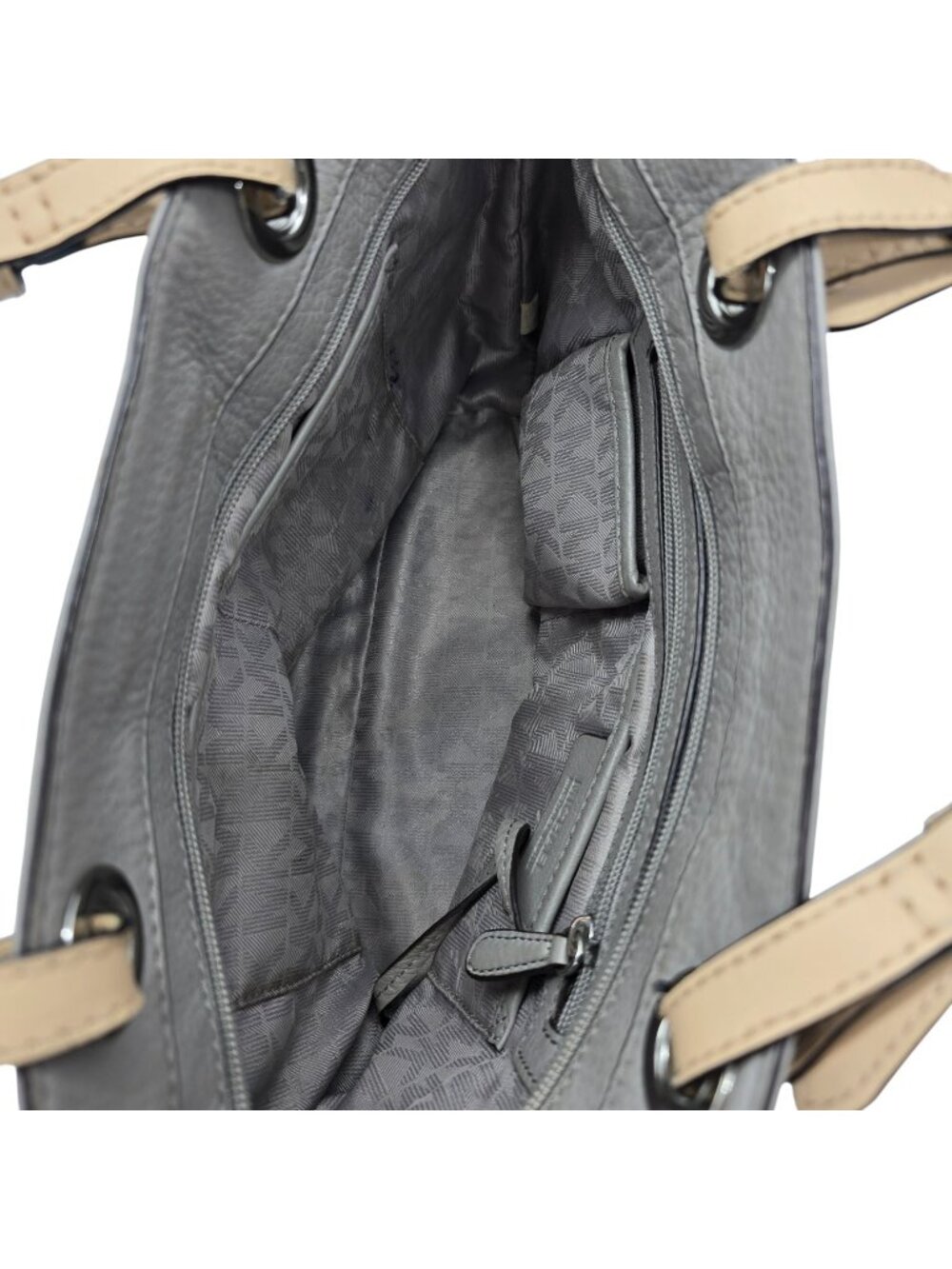 Michael Kors Pebbled Leather Shoulder Tote Bag Gray Taupe Silver Hardware Purse - Picture 12 of 16